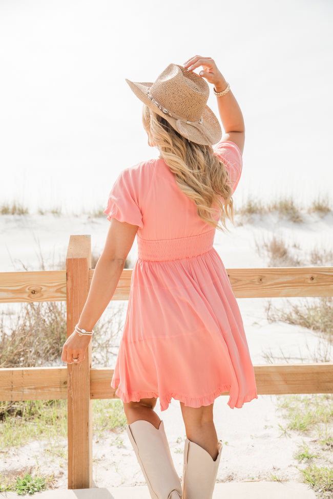 Urban Cowgirl Coral V-Neck Smocked Dress FINAL SALE