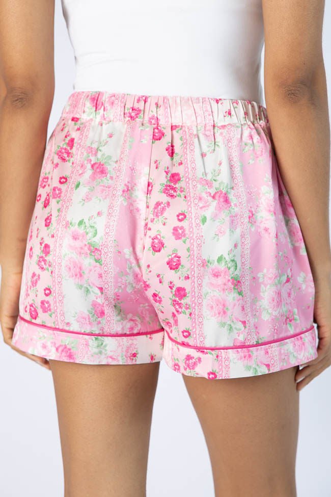 Dont Wake Me Up Pink Multi Floral Satin Pajama Shorts SALE