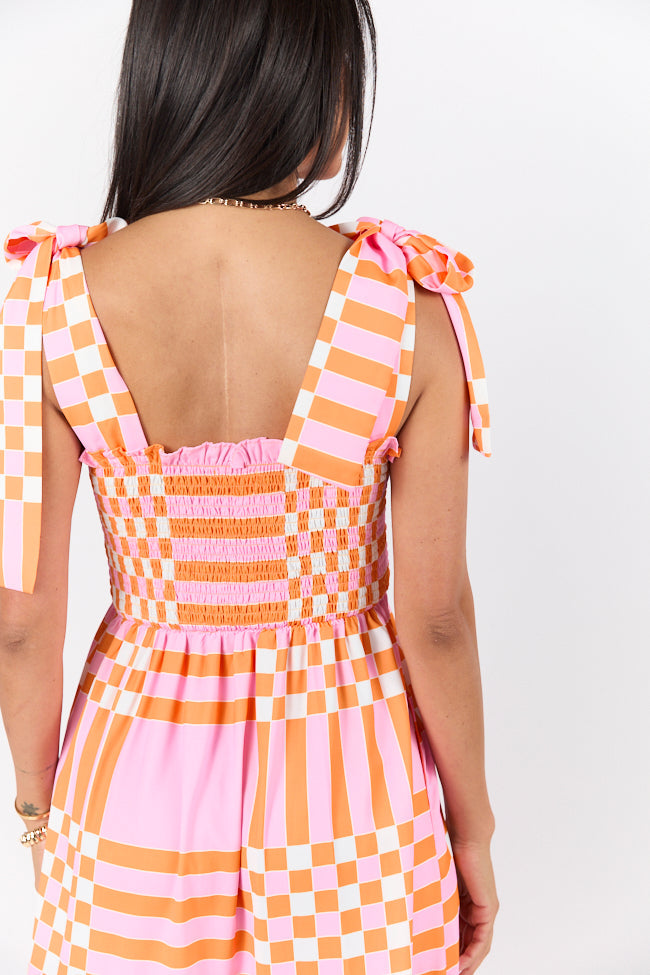Get The Check Pink and Orange Printed Checkered Maxi Dress SALE