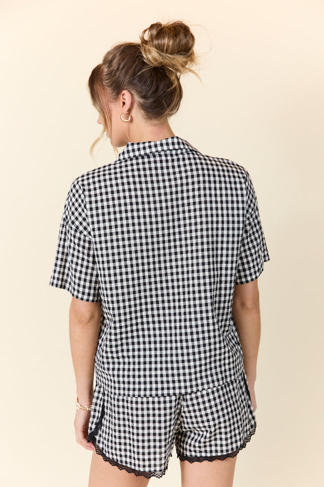 Peaceful Mornings Black Gingham Short Sleeve Pajama Set SALE