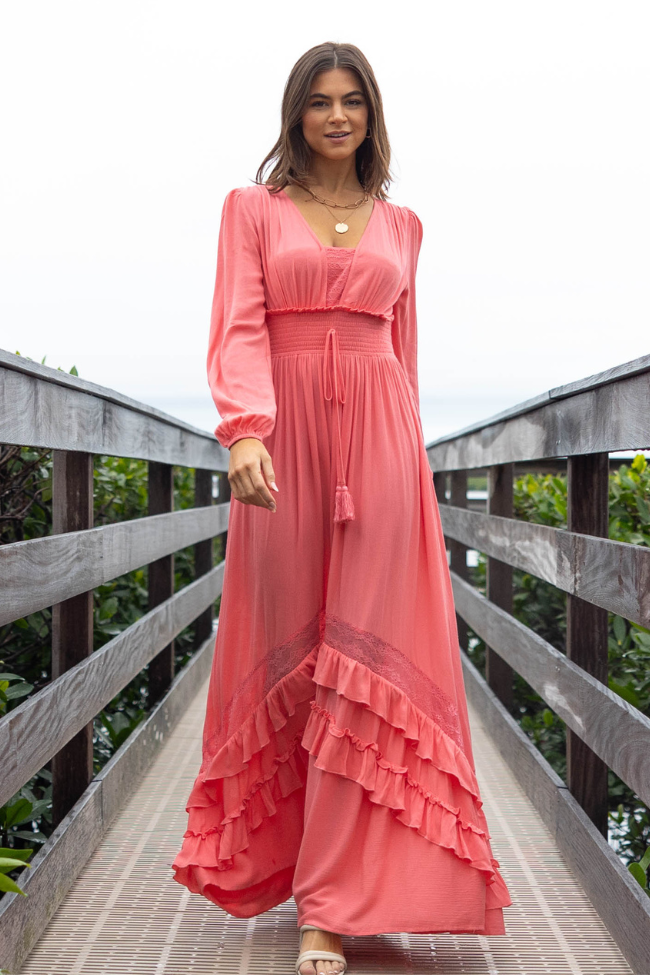 Lucky To Have You Coral Maxi Dress SALE
