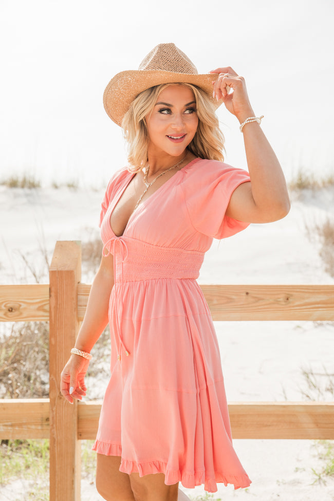 Urban Cowgirl Coral V-Neck Smocked Dress FINAL SALE