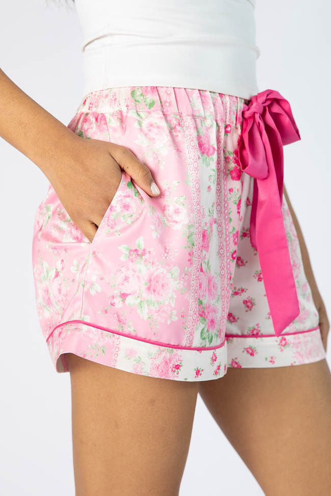 Dont Wake Me Up Pink Multi Floral Satin Pajama Shorts SALE