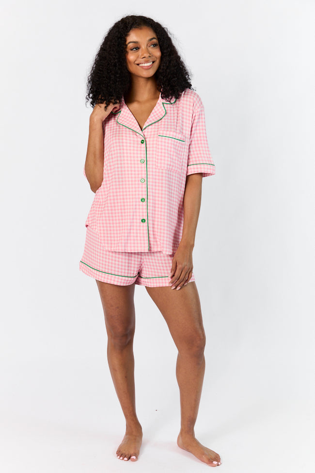 Good To Get Away Pink Gingham Short Sleeve Pajama Top SALE