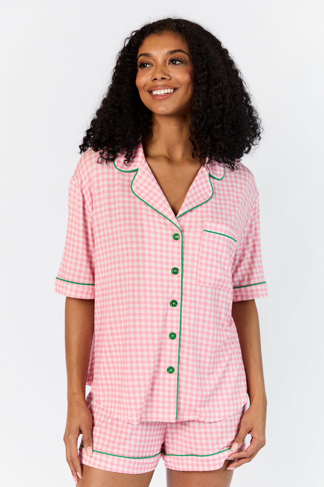 Good To Get Away Pink Gingham Short Sleeve Pajama Top SALE