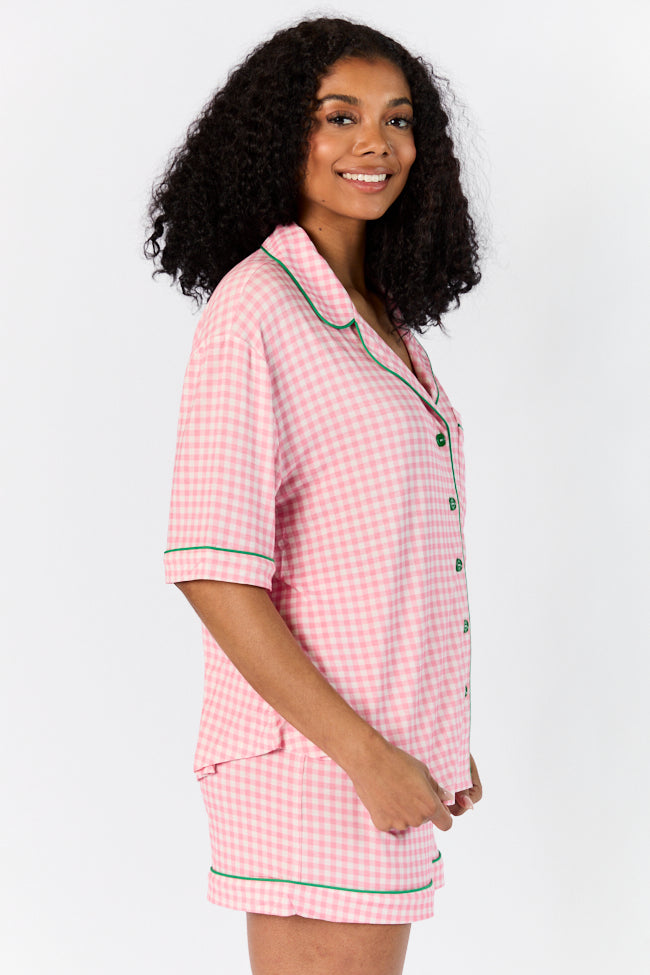 Good To Get Away Pink Gingham Short Sleeve Pajama Top SALE