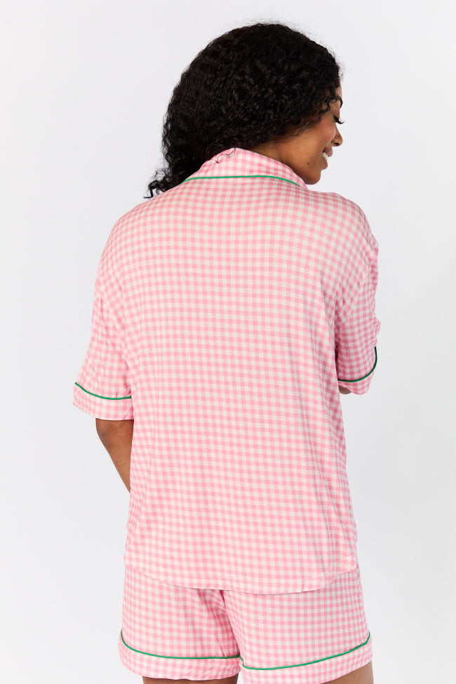 Good To Get Away Pink Gingham Short Sleeve Pajama Top SALE