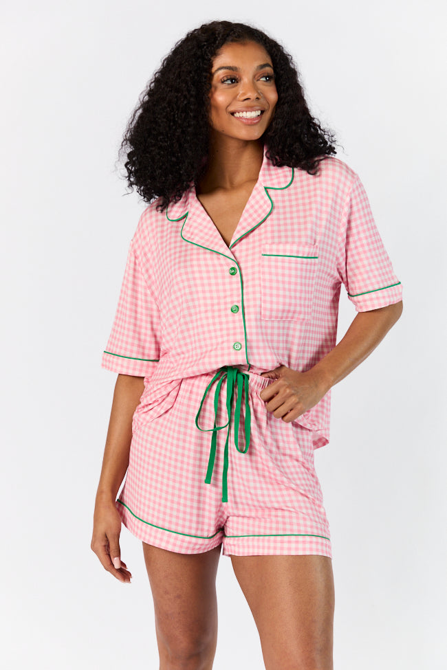 Good To Get Away Pink Gingham Short Sleeve Pajama Top SALE