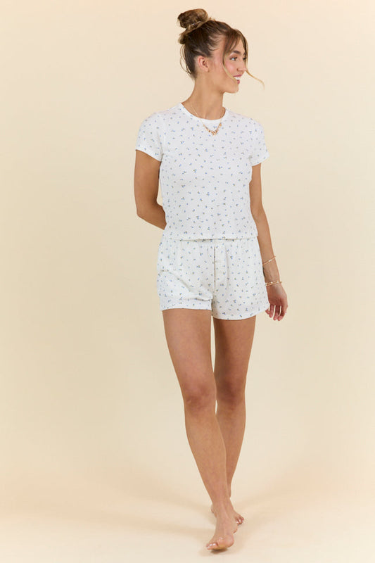 What A Dream Blue Ditsy Floral Pajama Shorts SALE