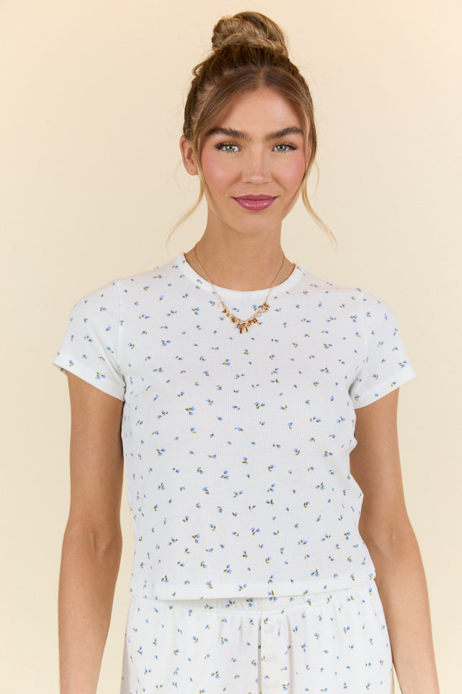 What A Dream Blue Ditsy Floral Short Sleeve Pajama Top SALE