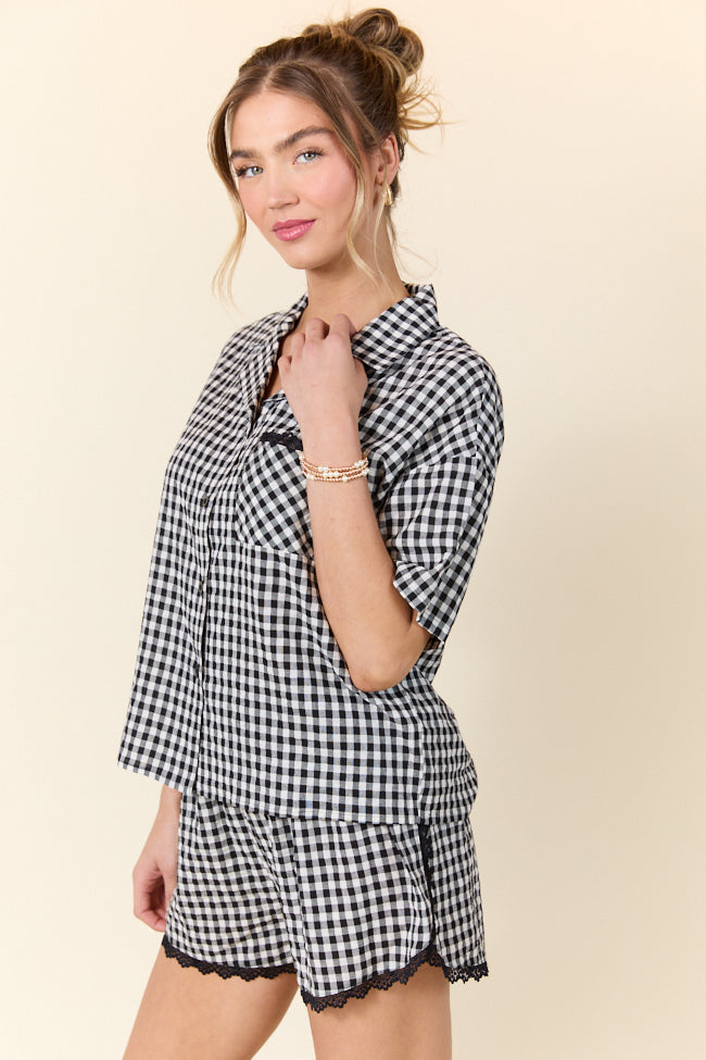 Peaceful Mornings Black Gingham Short Sleeve Pajama Set SALE