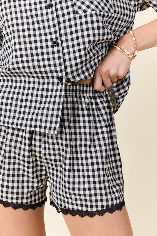 Peaceful Mornings Black Gingham Short Sleeve Pajama Set SALE