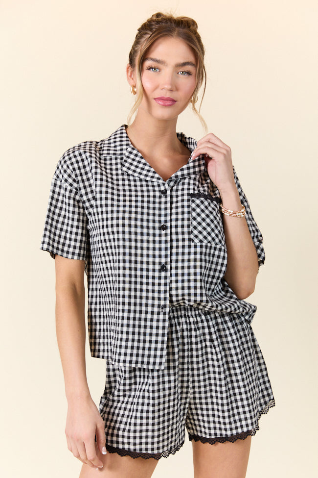 Peaceful Mornings Black Gingham Short Sleeve Pajama Set SALE
