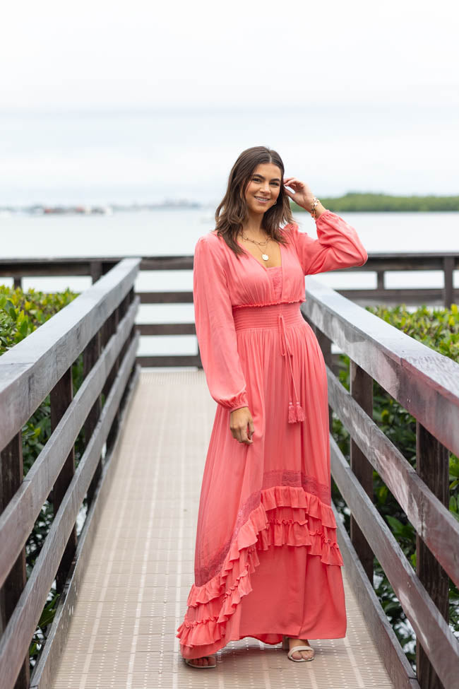 Lucky To Have You Coral Maxi Dress SALE