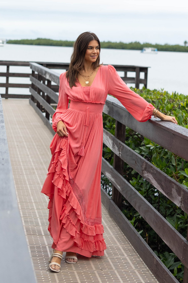 Lucky To Have You Coral Maxi Dress SALE