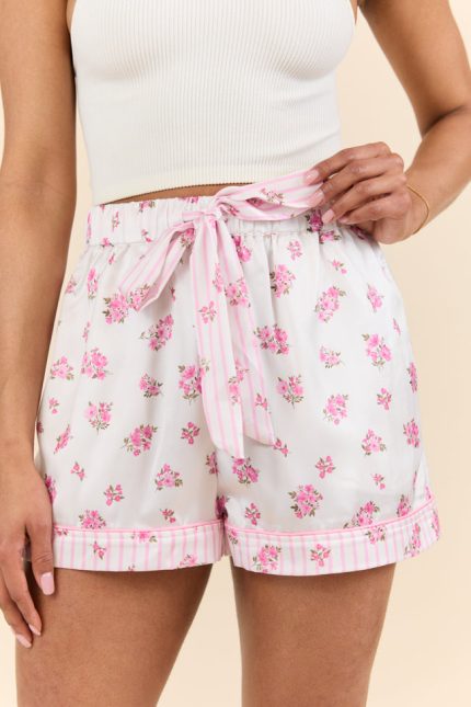 Sleep On My Side Pink Floral Satin Pajama Shorts SALE