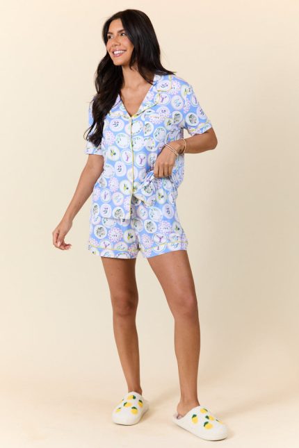 Under The Stars Decorative Plate Print Bamboo Pajama Shorts SALE